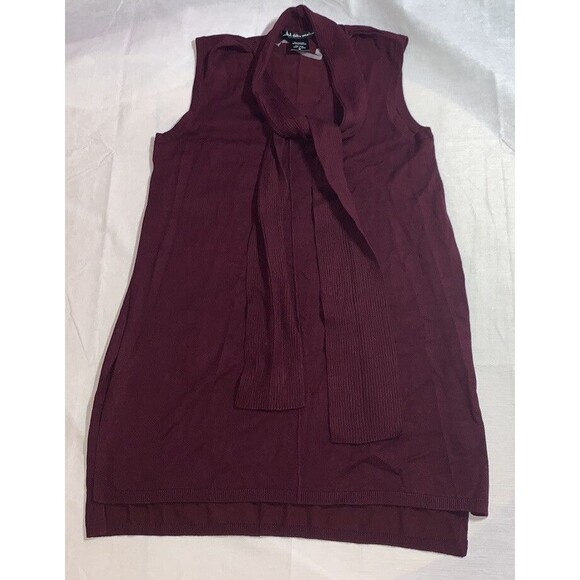 Side slits tunic top tie bow burgundy sleeveless hi-low stretch career casual M - Picture 11 of 11